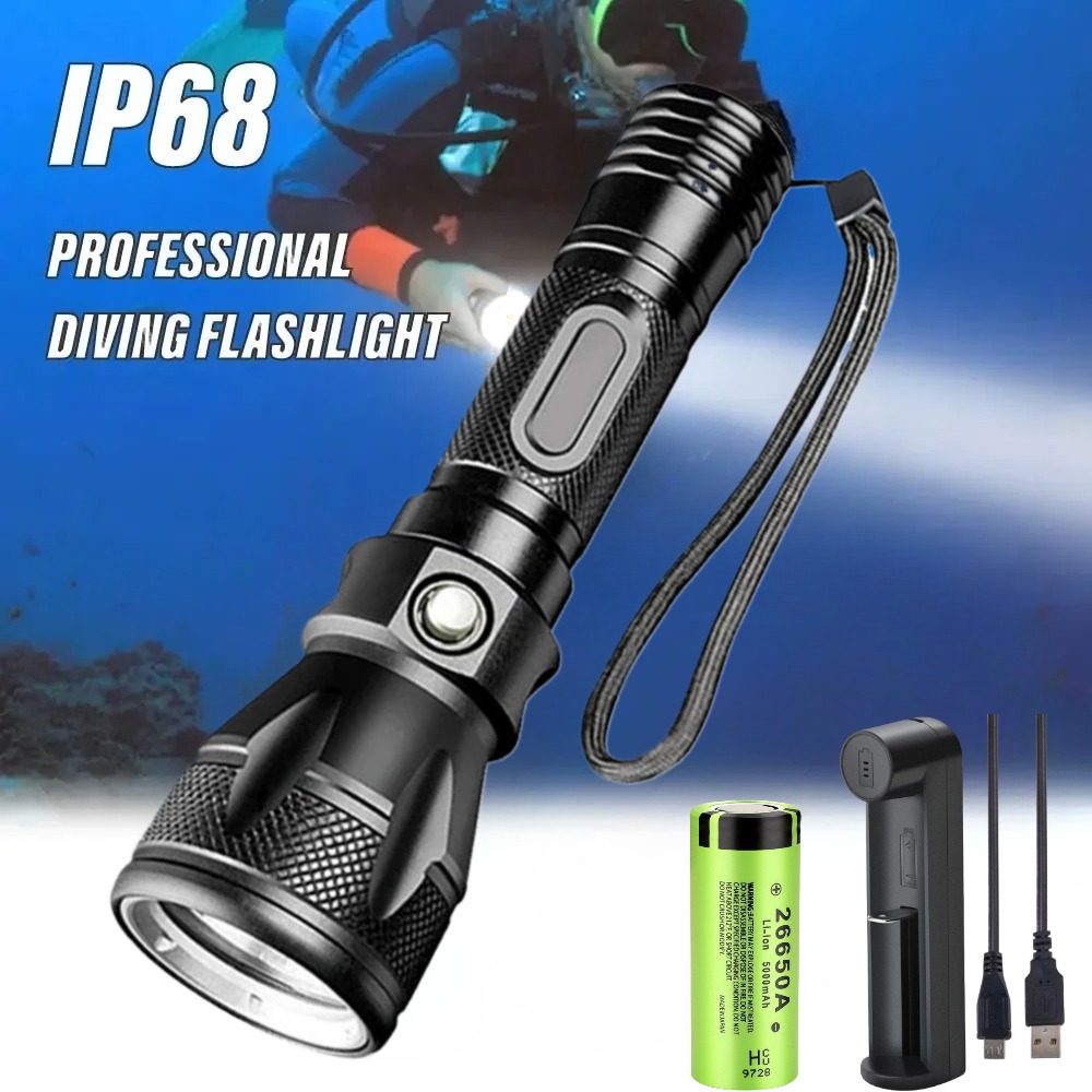 Underwater Flashlight - Senter Selam Profesional LED, Lampu Selam
